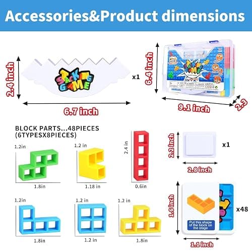 BBnote 48PCS Stack Game for Adult & Kids, Tetra Board Tower Games for Family Travel Party, 2 Players Balance Stacking Toy, Team Toys Building Block thumbnail 2