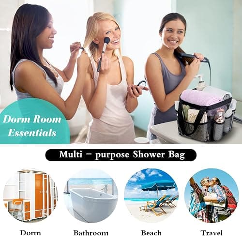 Attmu Mesh Shower Caddy Portable, Quick Dry Hanging Shower Tote Bag for College Dorm Room Essentials, Large Capacity Shower Caddy Dorm for Bathroom Gym Swimming - Black thumbnail 3