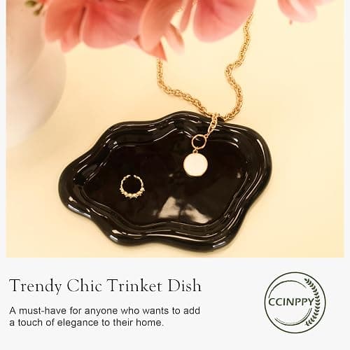 CCINPPY Ceramic Jewelry Tray Trinket Dish, Decorative Cloud Vanity Key Tray for Women, Ring Holder Dish, Cute Jewelry Plate Bowl Room Decor Aesthetic, Black, Medium thumbnail 4