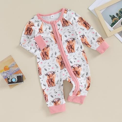 Karwuiio Baby Boy Girl Western Clothes Cow Print Long Sleeve Romper Jumpsuit One Piece Newborn Fall Winter Outfit thumbnail 5