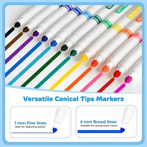 Officygnet 288 Count Washable Markers Bulk, Coloring Markers for Kids, Thin Marker Bulk in 12 Assorted Colors, Fine Line Marker with Conical Tip,Back to School Supplies, Teacher Classroom Must Haves thumbnail 5