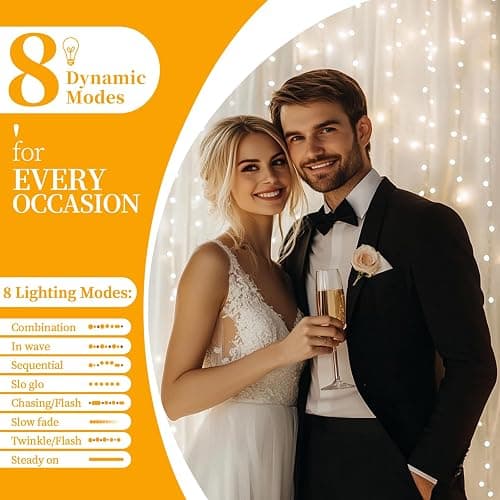 Patioman 10x10ft White Tulle Backdrop Curtain with String Lights, Wrinkle-Free Sheer Wedding Backdrop for Birthday Parties, Baby Showers, Bridal Showers, Photo Shoots and Home Decorations, White thumbnail 4