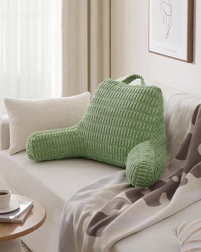 Blissful Diary Reading Pillow, Stylish Bed Pillow with Shredded Memory Foam for Adult Children Backrest, Back Pillow for Bed & Couch Sitting Up with Arms & Pockets & Washable Cover (Sage Green) - Sage Green thumbnail 7