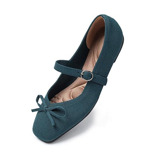 itbieong Knit Flats for Women Square Toe Flats Casual Ballet Flats with Ankle Strap,Washable Comfortable Dressy Mary Jane Flat thumbnail 2