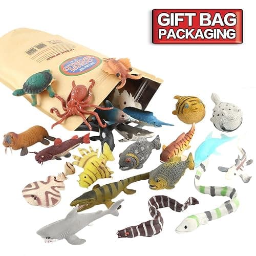 18 Pack Assorted Ocean Animal, Stretchy and Floating Rubber sea Animals Toy Set, Mini Realistic Under The Sea Life Figure for Toddler Bath Bathtub, Shark Octopus Fish Toys Bulk for Kid Party thumbnail 5