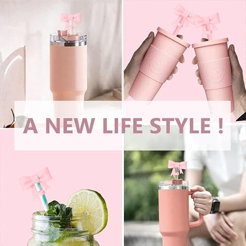 YAYAYOUNG 3 Pcs Classic Pink Bow Straw Covers Cap Toppers Compatible with Stanley 30&40 oz Tumbler Cup,Reusable Cute Silicone Straws Tips Lid Protectors for 0.4 in/10mm Stanleys Cups Straw Accessories - 63-3 Packs thumbnail 6