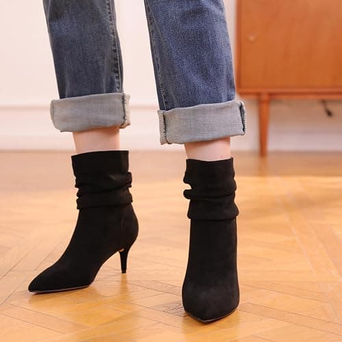 CosyFever Sexy Slouch Ankle Boots for Women with Fashion Mid Stiletto Heels Pointed Toe Bootie thumbnail 7