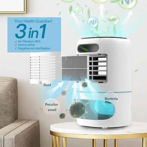 Hoomace Small Dehumidifiers for Bedroom w/Air Purifying Function, 1000 ml/35 oz for 2500 Cubic Feet (260 sq ft) with 7 Colorful LED Lights Timer Set Negative Ions Below 30 dB, Auto Shut-Down thumbnail 4
