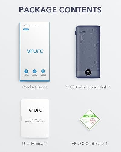 VRURC Portable Charger Built-in Cables and AC Wall Plug, USB C Power Bank 10000mAh, Travel Battery Portable Phone Charger Compact Lightweight External Battery Pack for Smart Phones, Tablets etc-Navy thumbnail 7