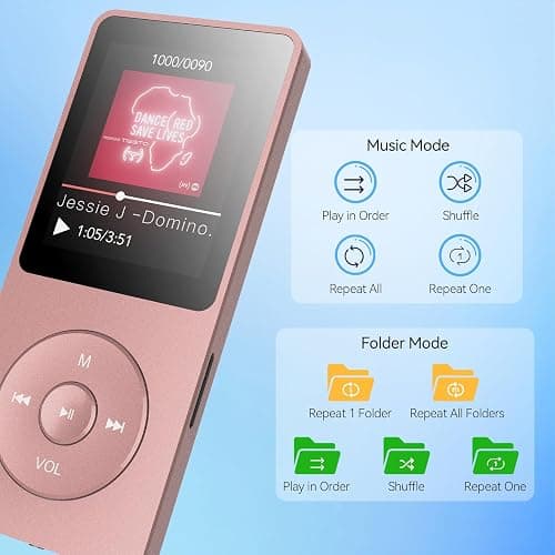 AGPTEK A02PL 64GB MP3 Player, 70 Hours Playback Lossless Sound Music Player, Supports up to 128GB(Rose Gold) thumbnail 7
