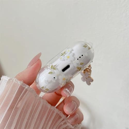 MINSCOSE Compatible with AirPods Pro 2nd/1st Generation Case Clear Case,Cute Pretty Flower Pattern Design with Floral Keychain, Soft TPU Protective Shockproof Cover for AirPods Pro/Pro 2-White Flower thumbnail 9
