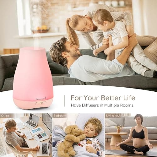 Homeweeks Diffusers, 100ml Colorful Essential Oil Diffuser with Adjustable Mist Mode,Auto Off Aroma for Bedroom/Office/Trip (100 ML 1 Pack) thumbnail 2