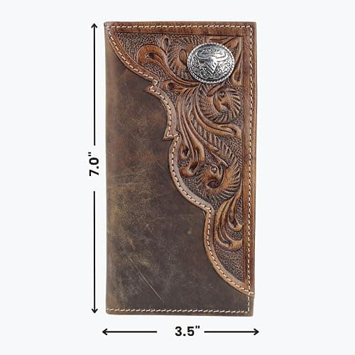 American Bison Tooled Side Rodeo Wallet with Conchos – Oil Pull Up – Durable, Stylish & RFID Protected (Long Horn, Brown) thumbnail 2