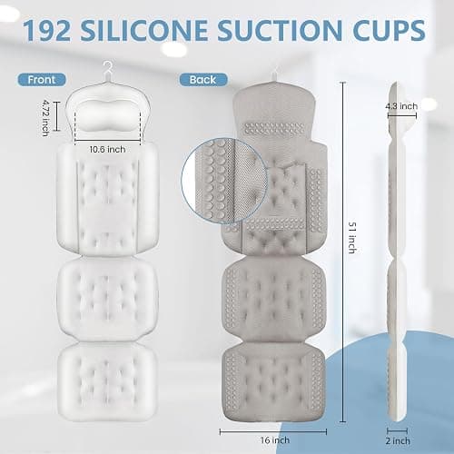 Full Body Bath Pillow, Luxury Bath Cushion with 192 Suction Cups, Bath Pillows for Tub for Head and Neck Support, with Laundry Bag White, 51" x 16" thumbnail 4