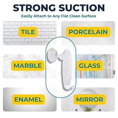 HONEYBULL Fogless Shower Mirror with Suction Mount & Swivel – Anti-Fog Acrylic Bathroom Mirror for Shaving – Built-in Razor Holder, Easy Install, Home Shower Accessory (White) thumbnail 6