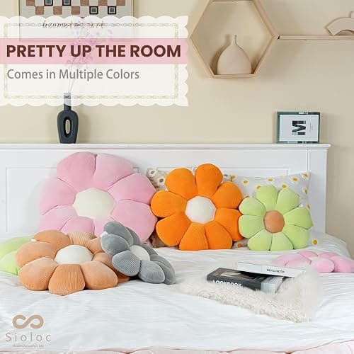 Sioloc Flower Shaped Throw Pillow Butt Cushion - Floor Seating Cushion, Cute Room Decor & Plush Pillow for Bedroom, Sofa, Chair (Pink, 15.7'') thumbnail 2