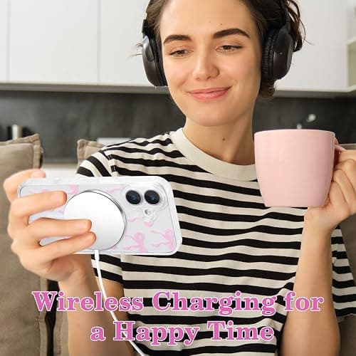 UEEBAI Magnetic for iPhone 16 Case, Bow Case Compatible with MagSafe, Wireless Slim Clear Ribbon Aesthetic Phone Cover Anti-Yellowing Shockproof Protective Cover for Women Girl - Pink thumbnail 7