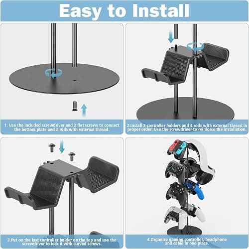 Kytok Controller Stand 4 Tiers with Cable Organizer for Desk, Universal Headphone Stand Compatible with Xbox PS5 PS4 Nintendo Switch, Headset Holder & Desk Mounts for 8 Packs Controller thumbnail 4