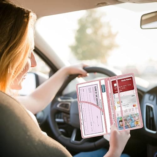 Dalueery.H Car Registration and Insurance Holder Registration and Insurance Card Holder Car Essentials for Women Car Insurance and Registration Card Holder Men Pink Car Essentials (Bling Pink) thumbnail 5