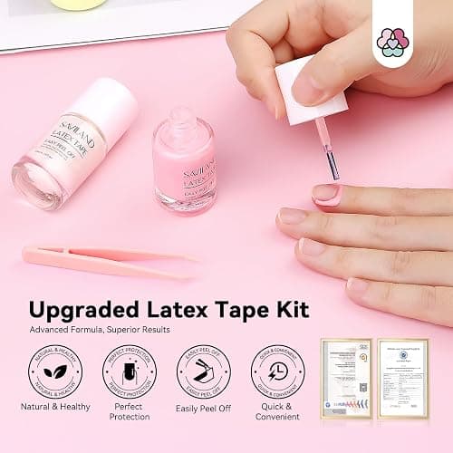 SAVILAND Liquid Latex Tape Kit - 2pcs 20ml Latex Tape for Nails Art Peel Off Cuticle Nail Polish Guard Skin Barrier Protector Gel Nail Polish Remover for Nail Salon Home DIY thumbnail 2