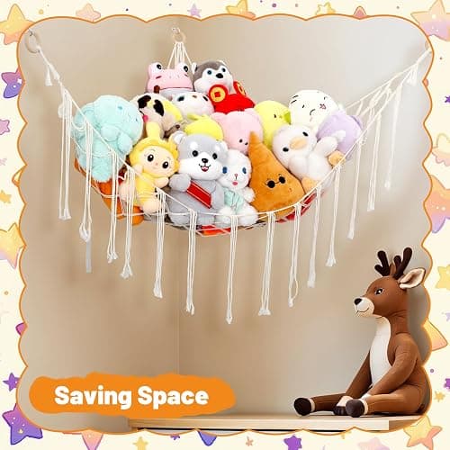 Toy Hammock for Stuffed Animals, 41"*41"*59" Soft Cuddly Plush Toys Macrame Net, Corner Hanging Organizer for Nursery Decor thumbnail 2