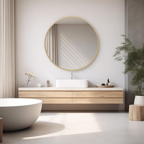 NEWBULIG Round Wall Mirror, 36 Inch Bathroom Mirrors for Over Sink, Wall Vanity Circle Mirror with Matte Metal Framed, Decor for Bathroom, Entryway, Bedroom, Gold thumbnail 7