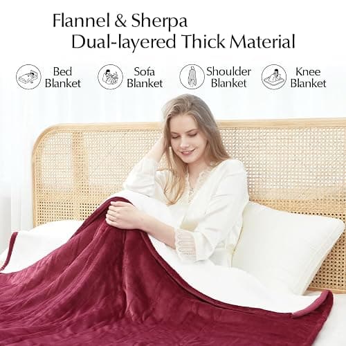 SNUGSUN Electric Heated Blanket Twin Size, Soft and Cozy Thickened Flannel and Sherpa Electric Blanket for Bed, Automatic Safety System 6 Heating Levels & 10 Hours Auto-Off, 62"x84" Garnet thumbnail 5