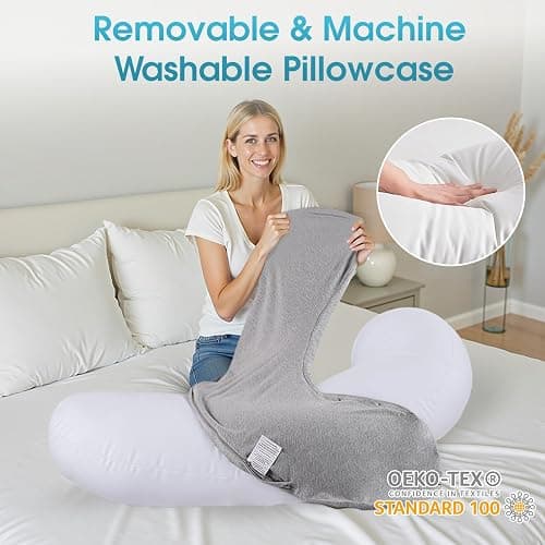 TranquilRelax Body Pillow, Long Pillow, Memory Foam Body Pillow, C-Shaped Side Sleep Pillow, Machine Washable Pillowcase, 47”×10” thumbnail 7