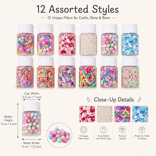 Fake Sprinkles for Crafts, 12 jar 180g Polymer Clay Slices Nail Charms - A | Non-edible faux candy mix-ins for resin crafts, slime add-in, nail art, shaker cards, phone cases, scrapbooks, DIY decor thumbnail 2