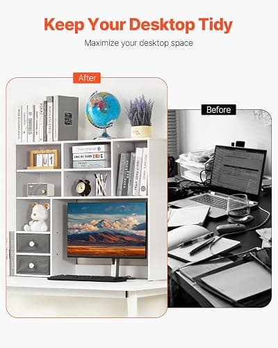 VEVOR 3-Tier Desktop Bookshelf, 37" x 10" x 31.1" Office Storage Rack, Modern Style, Melamine Finish, Heavy Duty, 3 Shelves, Large Capacity, Easy Assembly, Wall Mountable, White thumbnail 4