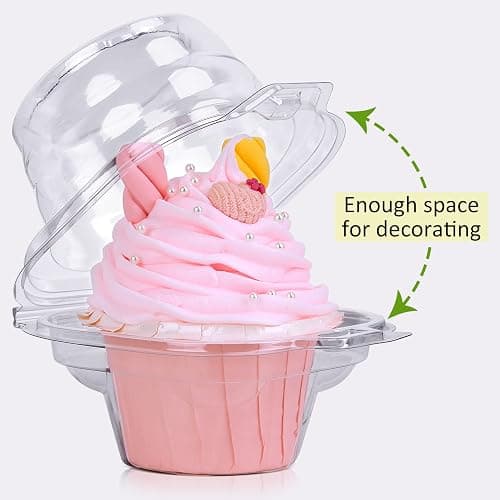 HIMETSUYA Cupcake Boxes Individual Cupcake Containers 50 Packs | Clear Plastic Cupcake Carrier for Muffin Cupcake Holders with Lids, High Topping, Thicker, Stackable thumbnail 4