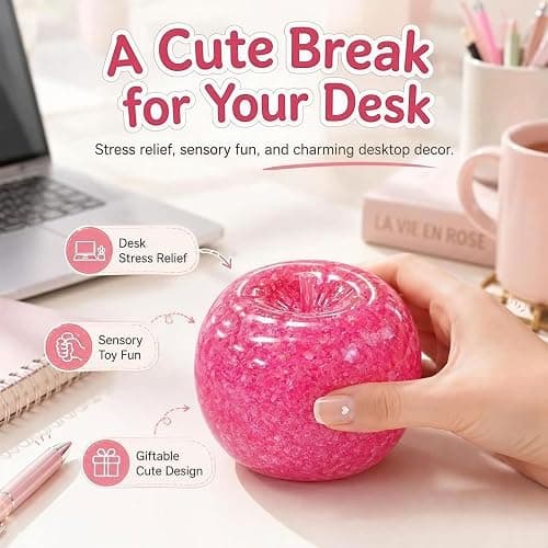 Slushy Apple Squishy, Stress Relief Fidget Toys with Crunchy Sounds, Pink | Soft Squeeze Toys with Slush Inside, Realistic Apple-Shaped, Calm Anxiety, Improve Focus, Gifts for Adults Office Home Travel thumbnail 3