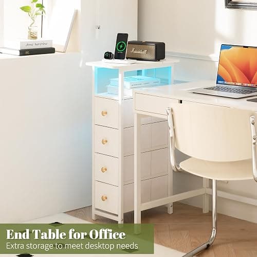 Yoobure LED Narrow Nightstand with Charging Station - Slim Dresser for Bedroom Narrow Side Table Storage Cabinet, Small Dressers Chest of Drawers, Tall Night Stand End Table for Small Spaces, White thumbnail 8