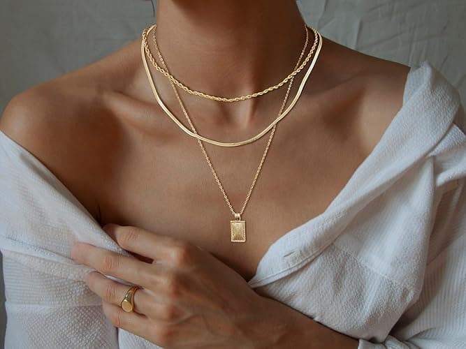 Layered Gold Silver Necklaces for Women, Stackable Stack 14K Real Gold Plated Silver Chain Necklace Diamond Circle CZ Layering Pendant Necklaces Trendy Gold Jewelry Set Gifts thumbnail 7