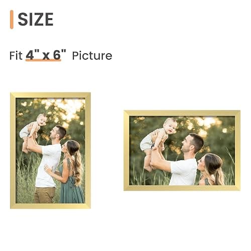 upsimples 4x6 Picture Frame Set of 3, Made of High Definition Glass for 4 x 6 Gold Frames, Wall and Tabletop Display Thin Border Photo Frame for Home Décor thumbnail 4