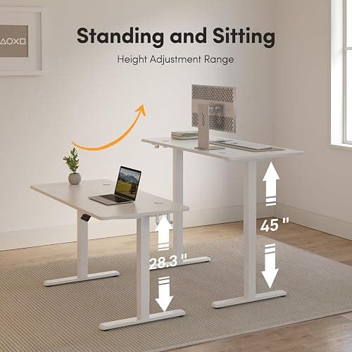 FEZIBO Electric Standing Desk, 55" x 24" Adjustable Height Sit/Stand Desk for Home Office, Ergonomic Workstation Computer Desk, White - 55 inches - White thumbnail 4