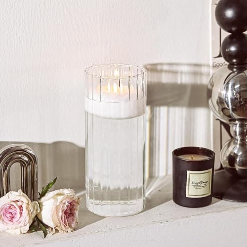 ComSaf Glass Cylinder Vases, Bud Vase for Centerpieces, 8 Inch Tall Ribbed Vase Hurricane Floating Candle Holder, Decorative Flower Vases for Wedding Reception, Home Decor, Housewarming Gift (Clear) thumbnail 2