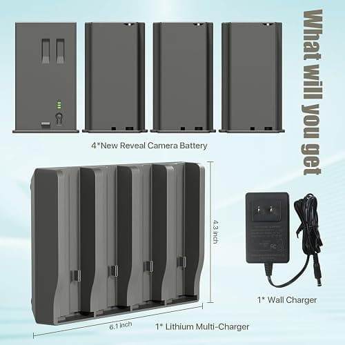 4 Pack New Reveal Lithium Battery Pack Trail Camera Battery + 4 Port Battery Charger Compatible with Reveal Hunting Camera Ultra, Pro 3.0, X Gen 2.0 3.0, X Pro,XB, SK,X (4pcs Batteries+Charger) thumbnail 2