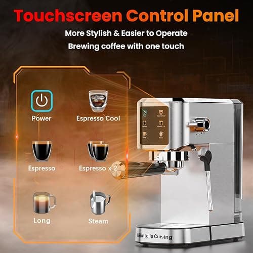 Espresso Machine 20 Bar,Touchscreen Espresso Maker with Steam Milk Frother, Stainless Steel Expresso Coffee Machine for Home with Removable Water Tank for Cappuccino Latte,Cold Brew,Long Coffee thumbnail 3