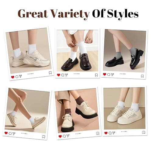 wernies Ruffle Socks Womens 6 Pairs, Cute Ankle Frilly Crew Socks | Lettuce Edge Socks Women Feature Soft Fabric with Elastic Cuffs, Ideal for Daily Wear, Size 5-9/9-12 thumbnail 6