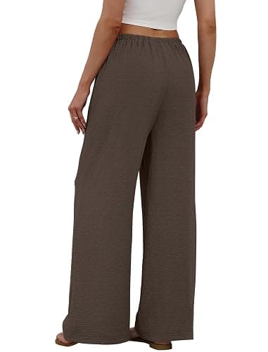 Sampeel Wide Leg Pants for Women Flowy Palazzo Drawstring Elastic Waist Trousers with Pockets Summer Beach Vacation Clothes thumbnail 5
