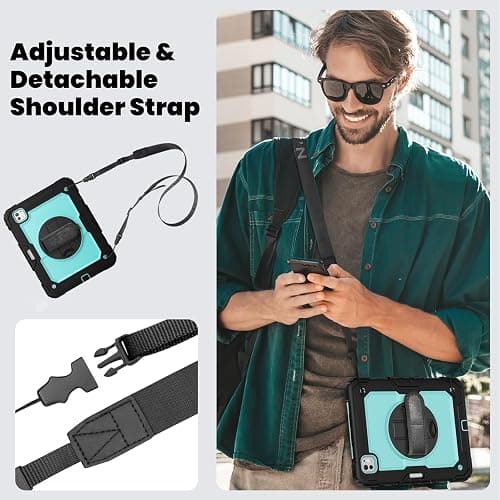 Loyrina for iPad Pro 11 inch Case 2025 (M5) 2024 (M4), with 360° Rotating Stand Hand/Shoulder Strap, Pencil Holder & Protective Shockproof Silicone Hard Tablet Cover, Blue thumbnail 7