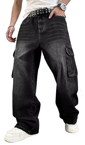 HUNGSON Mens Baggy Cargo Jeans for Men Women Y2k Skater Vintage Plain Pants Casual Wide Leg Jeans Loose Fit Denim Jeans - Image 1