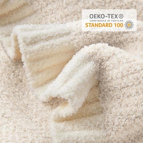 Snuggle Sac Buttery Ivory Throw Blanket for Couch, Reversible Super Soft Knitted Blankets, Warm Cozy Knit Fuzzy Plush Lightweight Throws Dupes for Sofa, Bed, Picnic, Ivory, 50 x 60 inches thumbnail 6