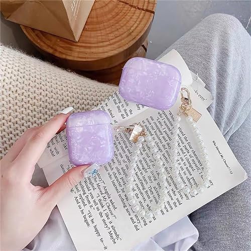 Olytop for Cute Glitter Airpods 2nd/1st Generation Case with Cleaner Pen,Shell Pattern Airpods 2/1 Gen Cover Protective Skin Girl Women with Luxury Pearl Keychain for Apple iPod 2nd/1st Gen - Purple thumbnail 8