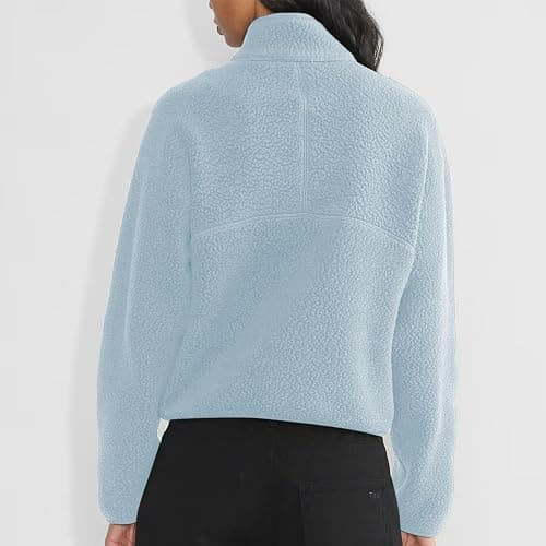 Keeliya Womens Fleece Sweatshirts Cropped Half Zip Fuzzy Warm Sherpa Pullover Varsity Jackets with Zipper Pockets thumbnail 2