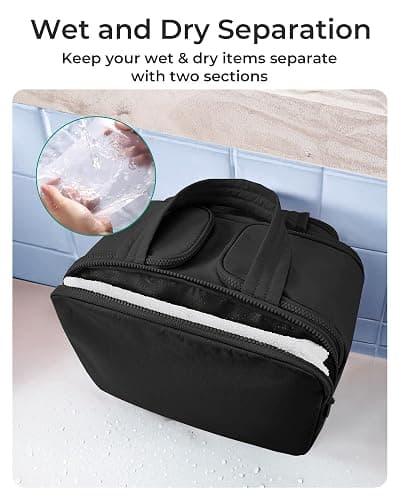 BAGSMART Travel Toiletry Bag, Lightweight Large Wide-open Travel Bag for Women, Puffy Cosmetic Makeup Bag Organizer with Handle for Accessories,Essentials, Toiletries, Black thumbnail 4