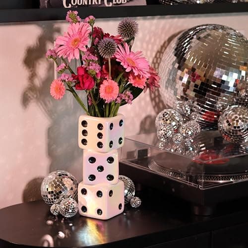 Reimagine Discovery Iridescent Triple Dice Vase, Maximalist Home Decor Ceramic Flower Vase, Iridescent Desk Accessories for Office, Bar Cart Or Vanity, Unique & Trendy Holographic Decor thumbnail 4