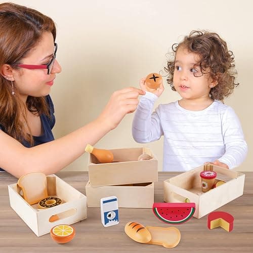 Food Groups - Wooden Play Food Sets, Pretend Play Kitchen Toys, Toy Food Accessories for Toddlers 1-3, Wood Play Fake Food for 1 2 3 Year Old Boys Girls Birthday Gift thumbnail 7