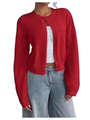 COZYEASE Women's Cropped Button Down Lightweight Cardigan Sweater Knit Y2k Fall Outfits Fashion Clothes 2025 - Image 1